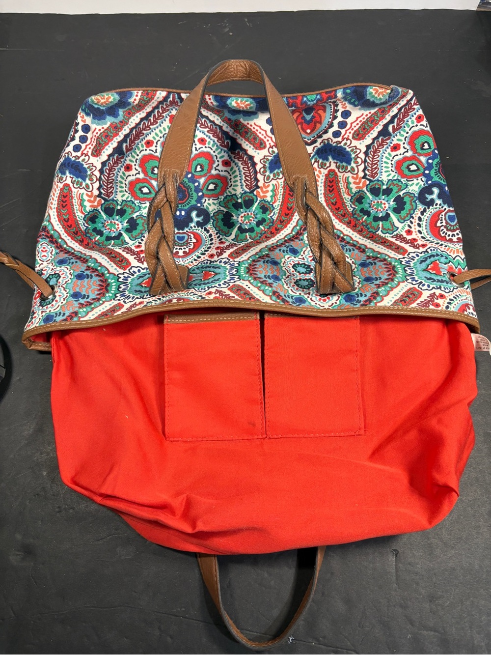 Croft & Barrow Bohemian Paisley Canvas Tote/Shoulder Bag with faux Leather Trim - Picture 10 of 16